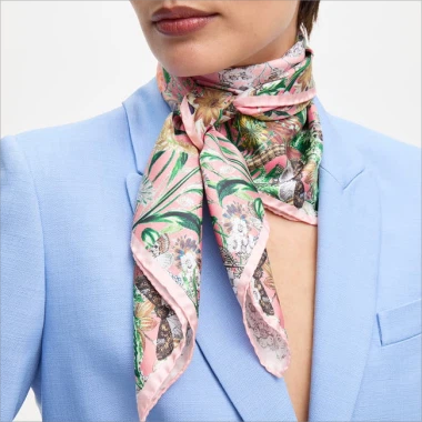 Pink Patterned Twill Silk Scarf